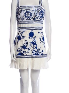 Alexis White Mini Dress with Blue Embroidery
